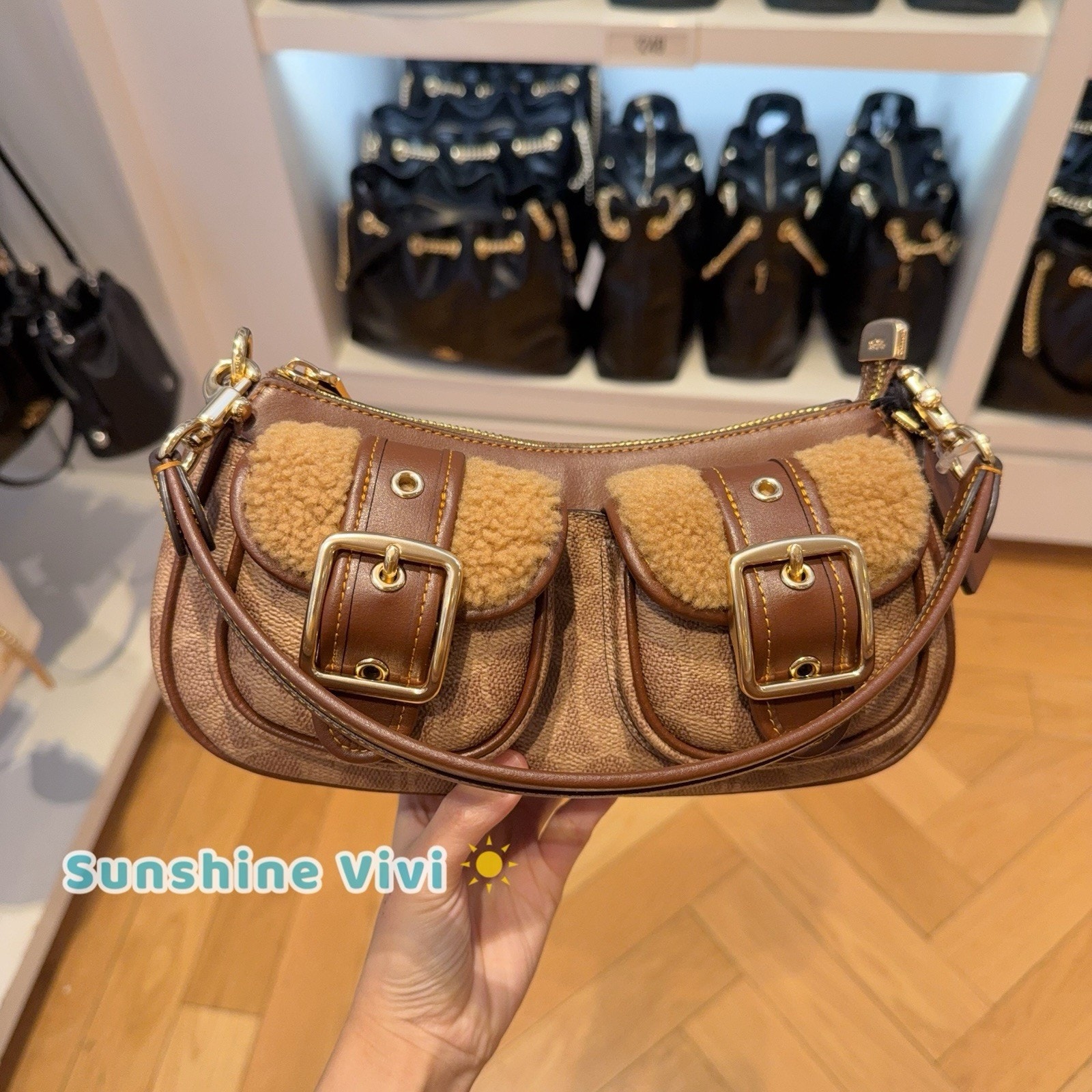 Nwt Coach Ccz24 Ashton Bag With Signature Canvas Shearling/Im/Tan/Vintage Brown